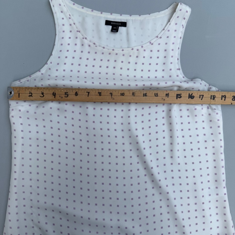 RW&CO Sleeveless Blouse Purple Geometric Dot Officecore Workwear Shell Medium - Picture 4 of 9